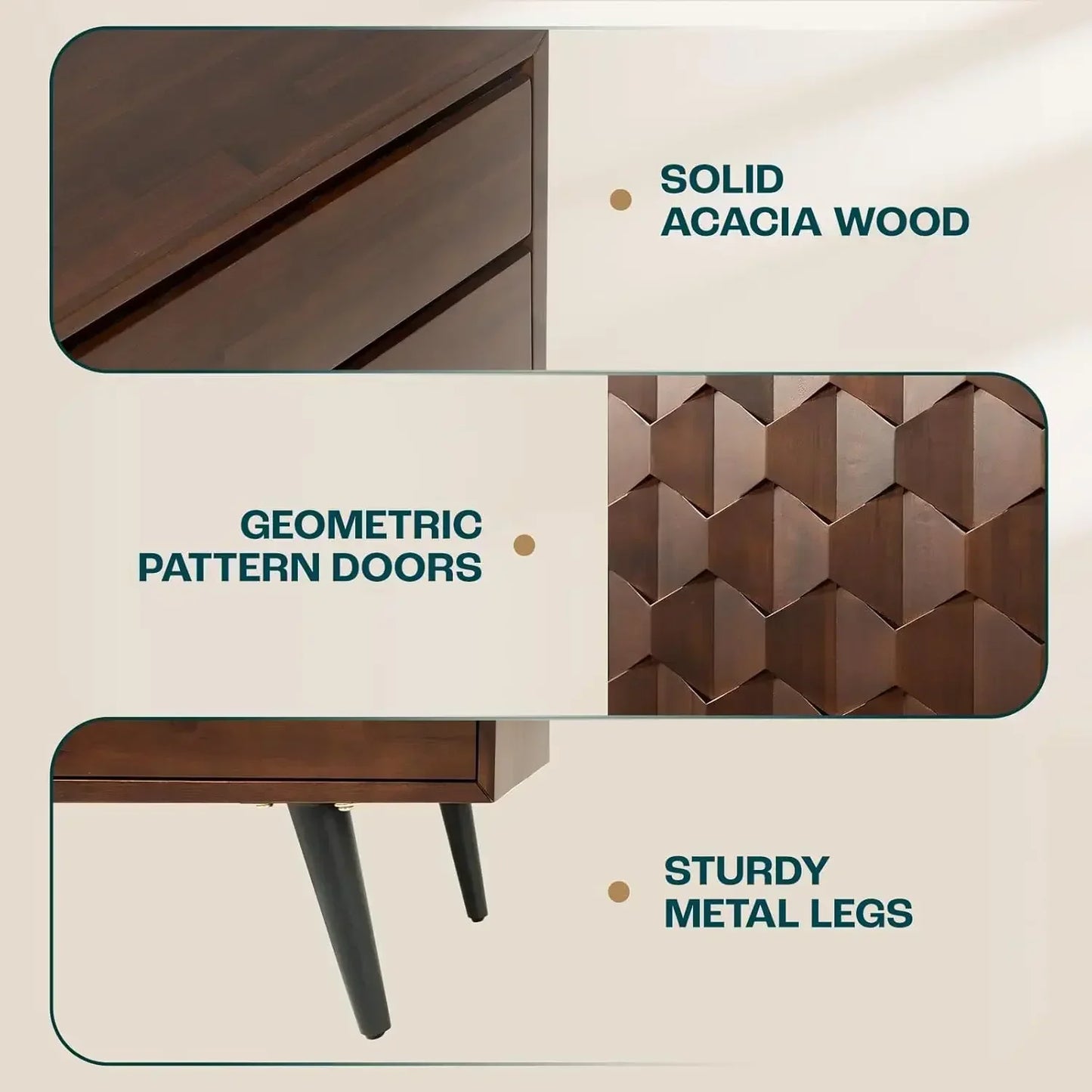 Solid Wood Sideboard with 2 Doors and 3 Drawers