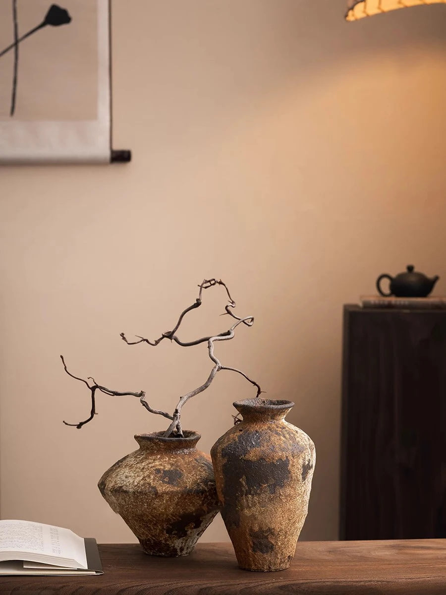 Jingdezhen Ceramic Vase Retro Style Nostalgic Pure Handmade B & B Hotel Tea Room Wabi Sandy Wind Zen Ornament Flower Ware