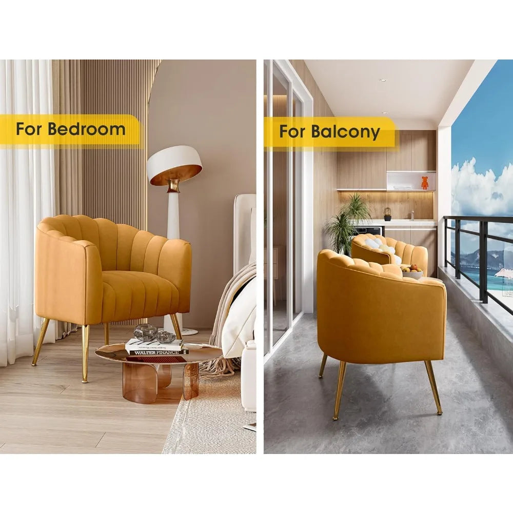 Oversized Pumpkin Couch Accent Chair, Modern Comfy Velvet Upholstered Barrel Chairs, Luxury Single Sofa Armchair for Living Room