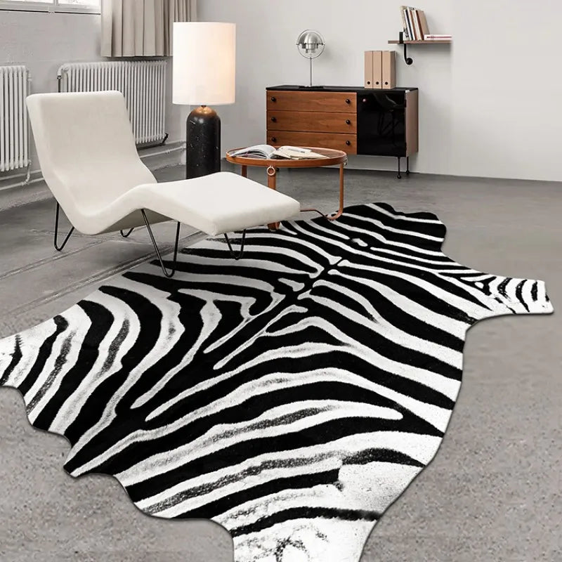 Irregular Faux Cowhide Area Rug - Plush Anti-Slip Mat