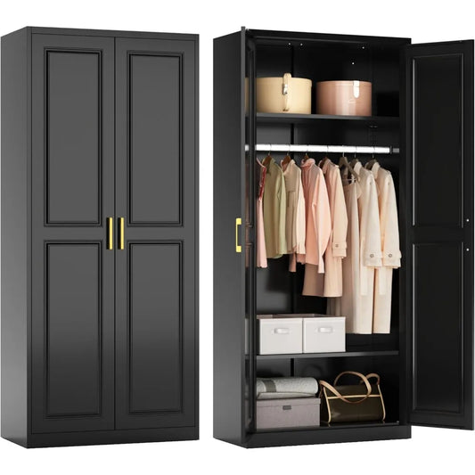 Metal Armoire Wardrobe Closet with Hanging Rod,Wardrobe Cabinet for Clothes,Clothing Storage Cabinet with Doors and Shelves