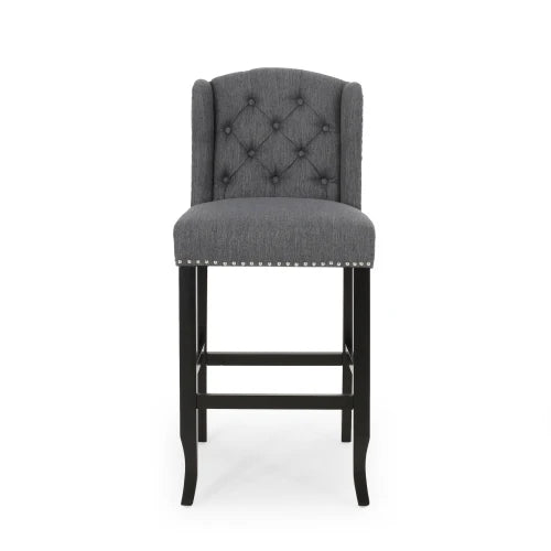 Tufted Wingback Bar Stools Set of 2 - 31 Inch Counter Height Chairs in Charcoal Fabric