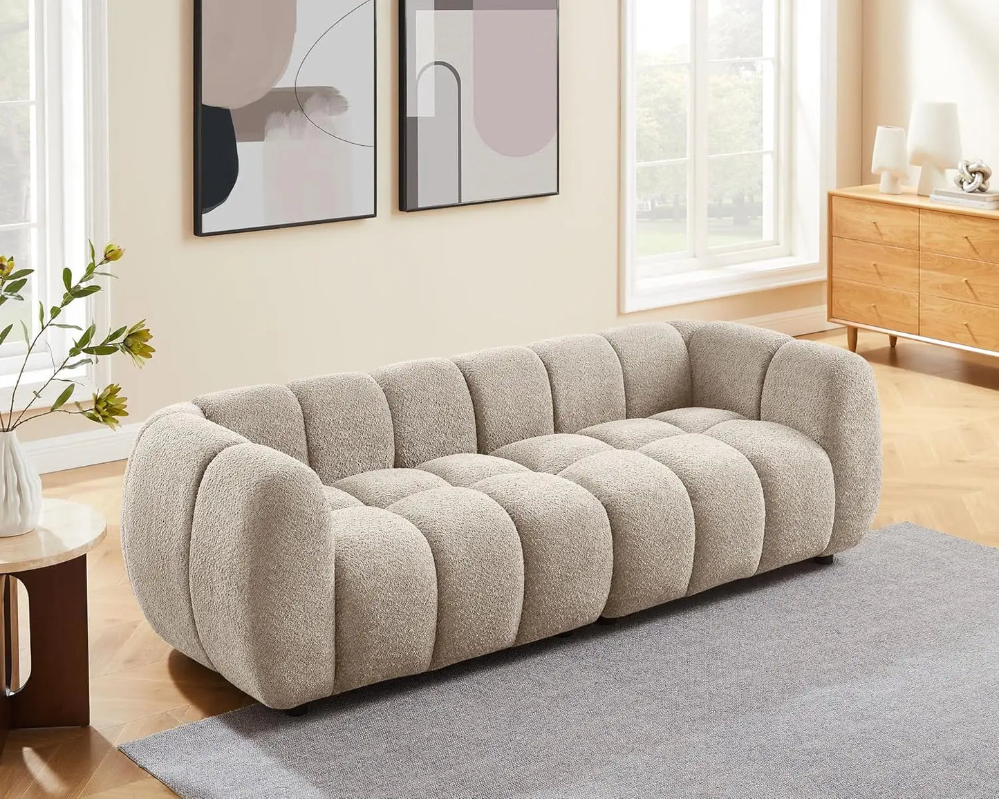 88" Oversized Boucle Sofa, Modern Upholstered Tufted Cloud Couch, Deep Seat Boucle Sofa,Cozy Modern 3 Seater Couch for Li