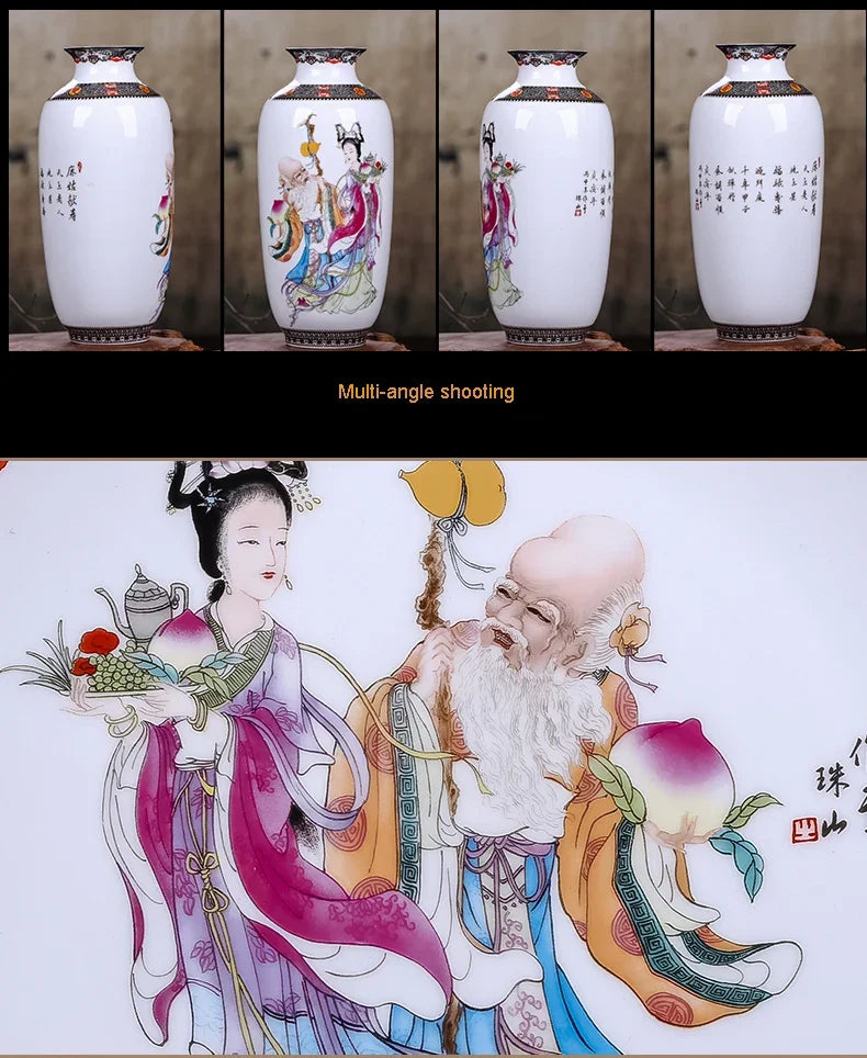 Ceramic Jingdezhen Vase Chinese Traditional Flower Vases Living Room Decoration Vase Fine Smooth Surface Furnishing Articles