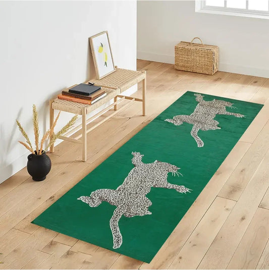 Tiger Pattern Green Runner Rug Modern Animal Print Hallway Rug Home Decoration Carpet