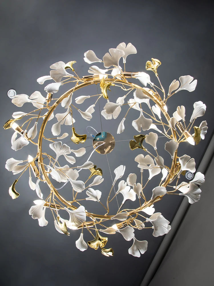 Ginkgo Leaf Chandelier 180cm: Modern Gold Pendant Light for Dining Room & Living Room