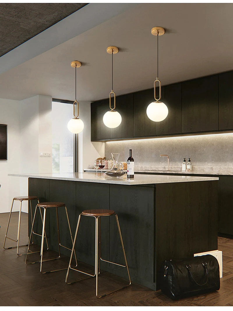 Nordic Glass Ball Pendant Lights Brass Black Hanging Lamp Modern Living Room Dining Bedroom Decor Ceiling Lighting Fixture House