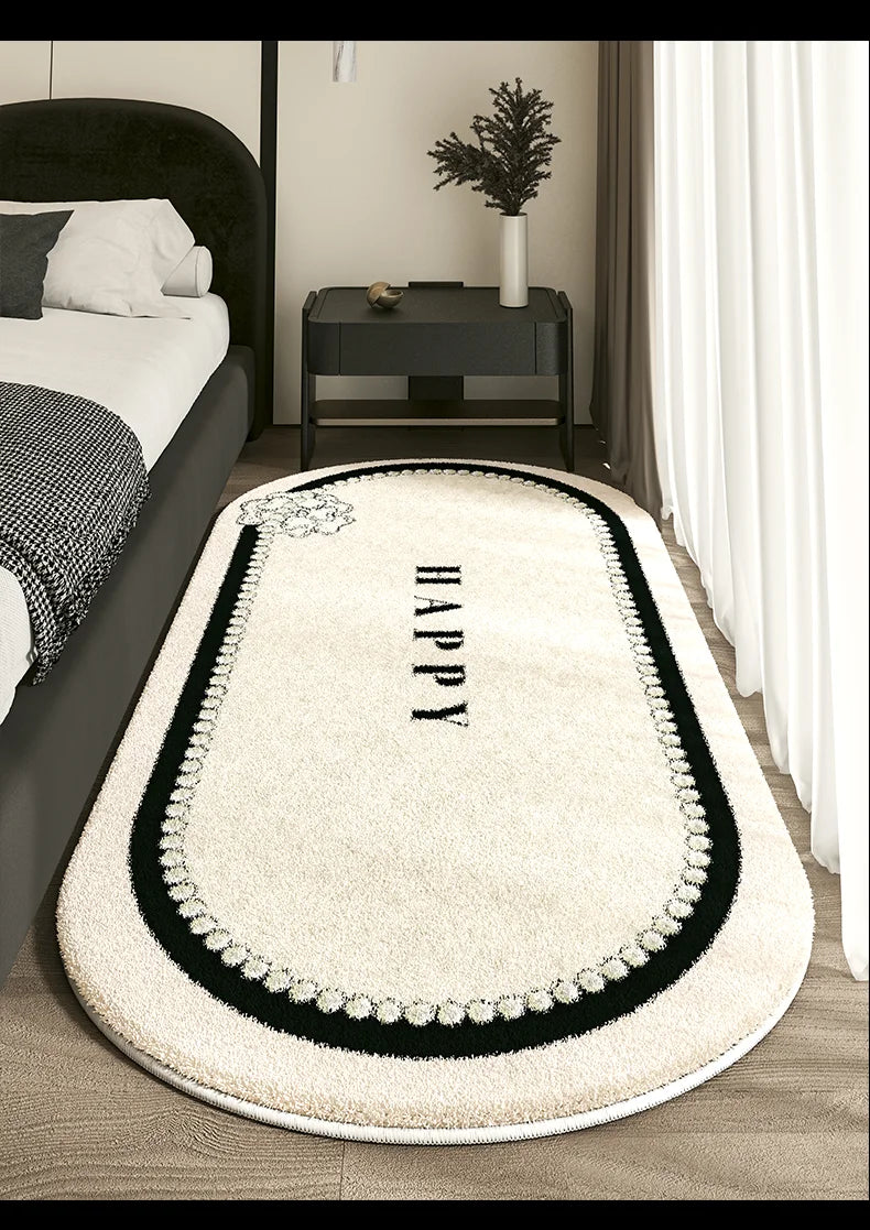Designer-Inspired Oval Bedroom Rug - Luxury Logo Design with Lace Border