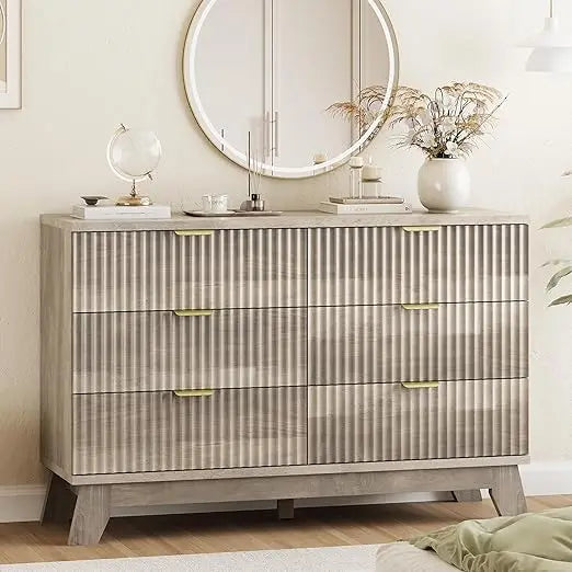 Fluted 9 Drawer Dresser for Bedroom