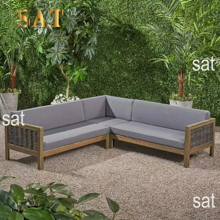 Modern Teak Wood Furniture With Cushions Sofa Set Living Room Patio Hotel Outdoor Sectional Garden Sofa natural wood furniture