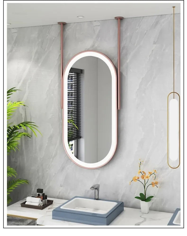 Oval LED Bathroom Mirror - Nordic Metal Frame, Gold Finish, 60x100cm