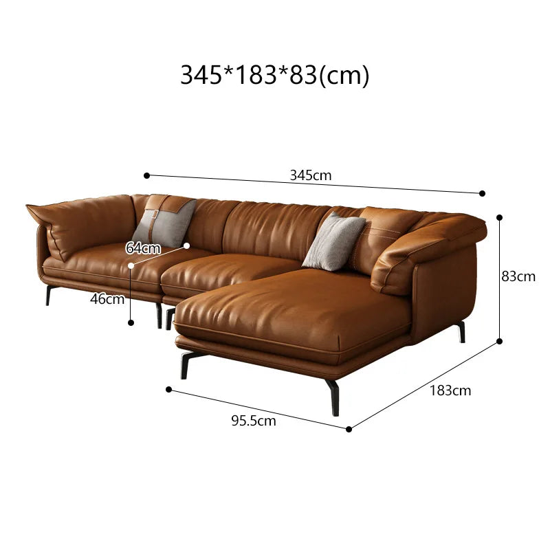 Curved Leather Sofa – Contemporary Upholstered Seating with Metal Legs