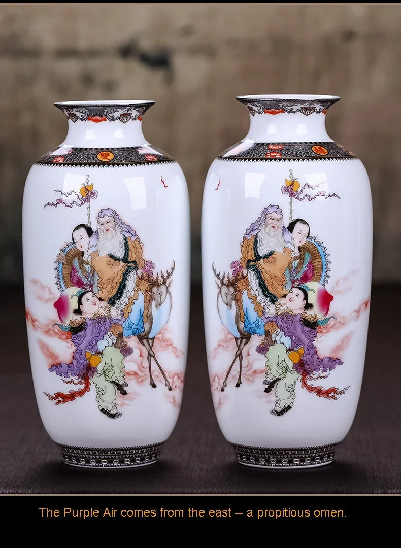 Ceramic Jingdezhen Vase Chinese Traditional Flower Vases Living Room Decoration Vase Fine Smooth Surface Furnishing Articles