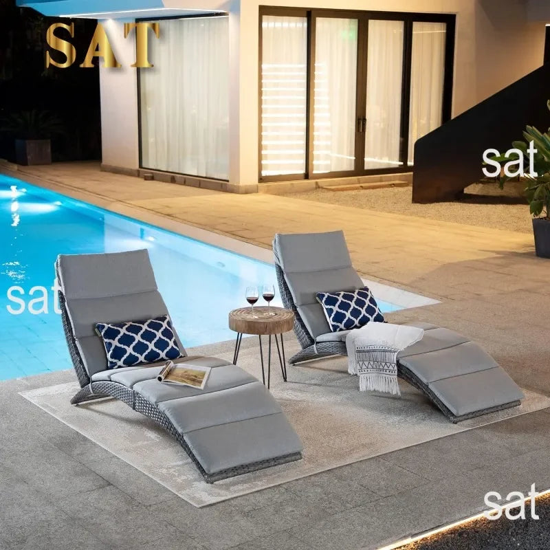 t Patio Chaise Lounge, Outdoor Lounge Chair, PE Rattan Foldable Chaise Lounger with Removable Dark Gray Cushion, Suitable