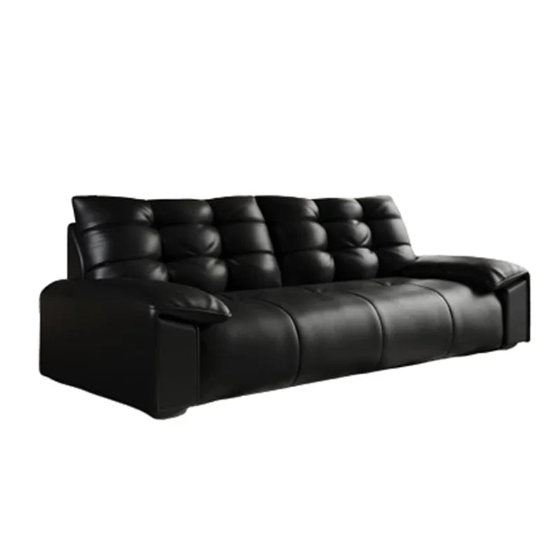 Black Leather Tufted Modular Sofa - Contemporary Recliner for Living Room