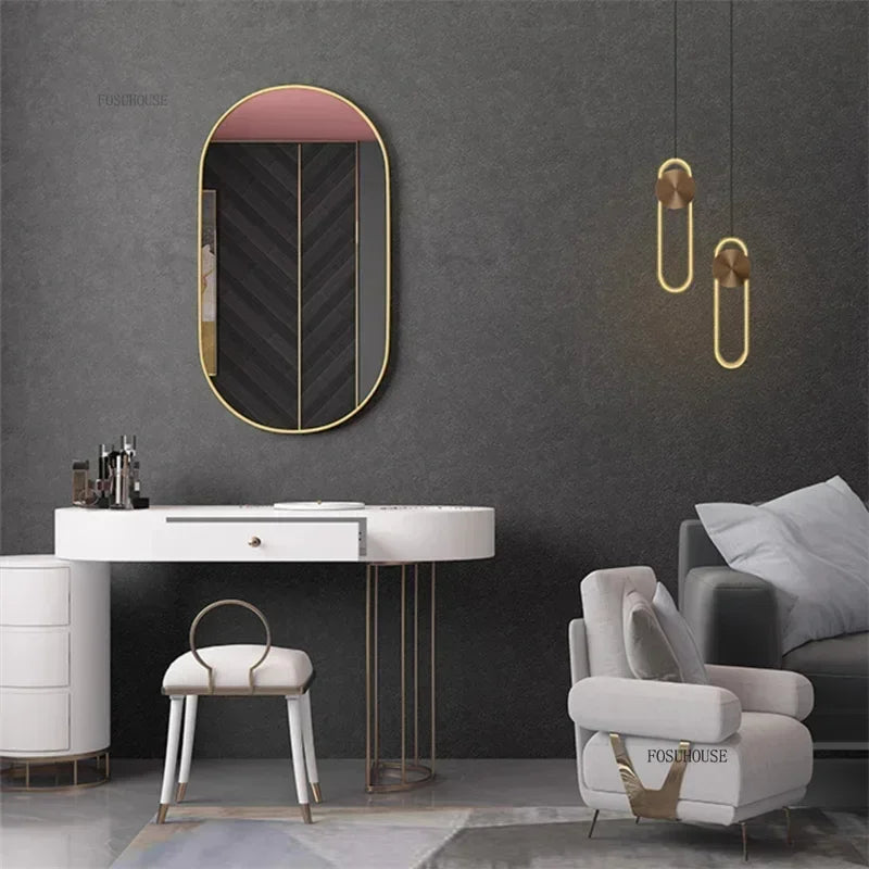 Oval Bathroom Mirror - Wall-Mounted - Black or Gold Metal Frame