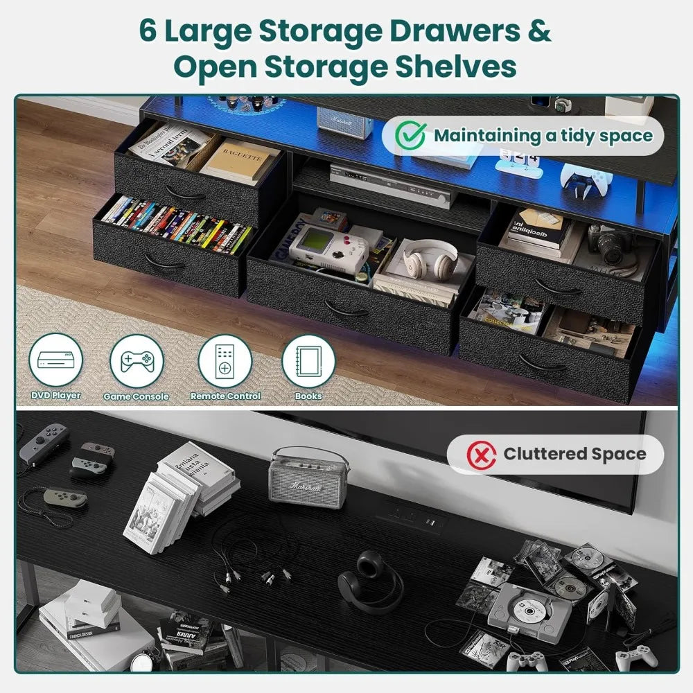 TV Stand with Mount for 32/55/65/70 inch TVs, LED TV Stand with Power Outlets & Storage, Entertainment Center with Storage