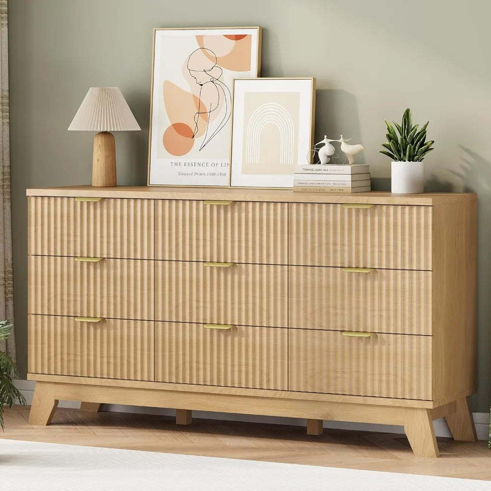 Fluted 9 Drawer Dresser for Bedroom