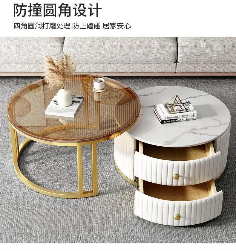 2pcs Light Luxury Rock Plate Tea Coffee Tables Minimalist Modern Scalable Center Tables Sofa Side Table Living Room Furniture