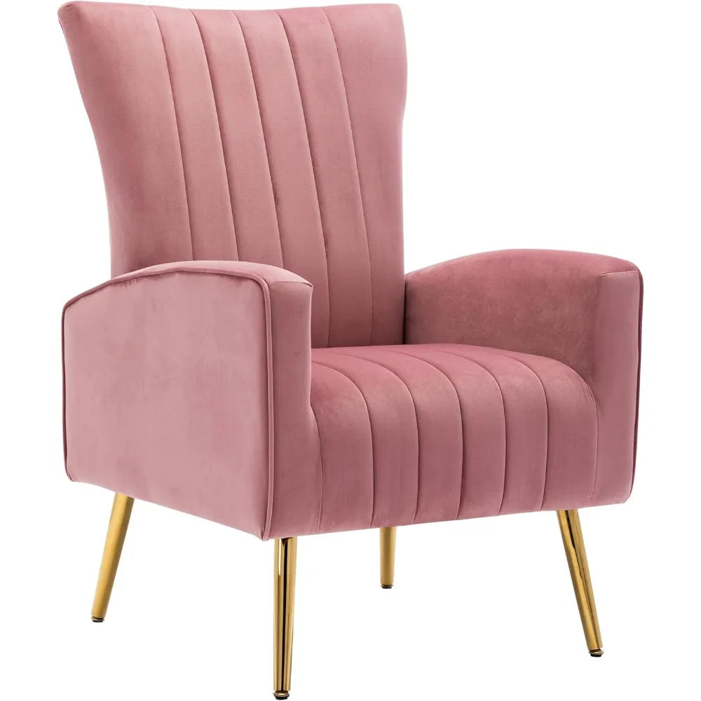 Velvet Accent Chairs Set of 1, Modern Fabric Upholstered Living Room Chairs Armchairs with Wing Back and Metal Legs, Pin