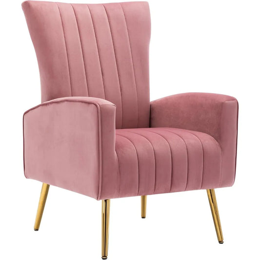 Velvet Accent Chairs Set of 1, Modern Fabric Upholstered Living Room Chairs Armchairs with Wing Back and Metal Legs, Pin