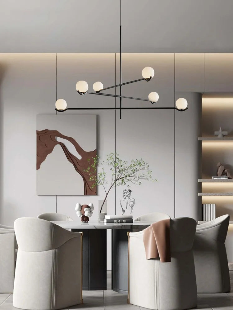 Chandelier: Modern Branching Globe Light in Black - 6 Lights