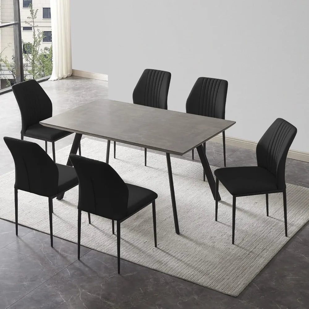46.5" Modern 5-Piece Kitchen Table Set Rectangular Wood Dining Table with 4 Upholstered Leather Chairs
