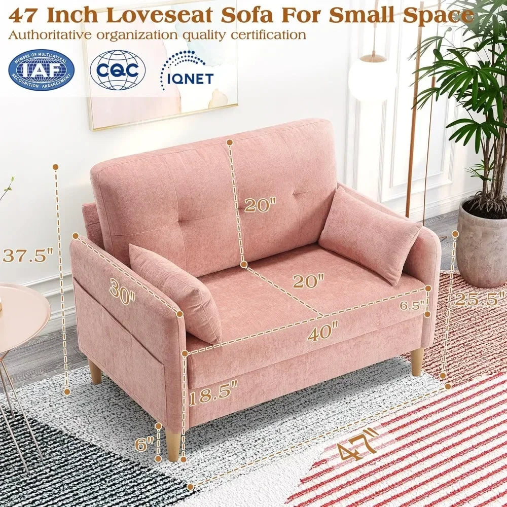 47” Small Couch for Living Room, Chenille Fabric Love Seat Comfy Sofa for Bedroom with Throw Pillow  Loveseat Sofa