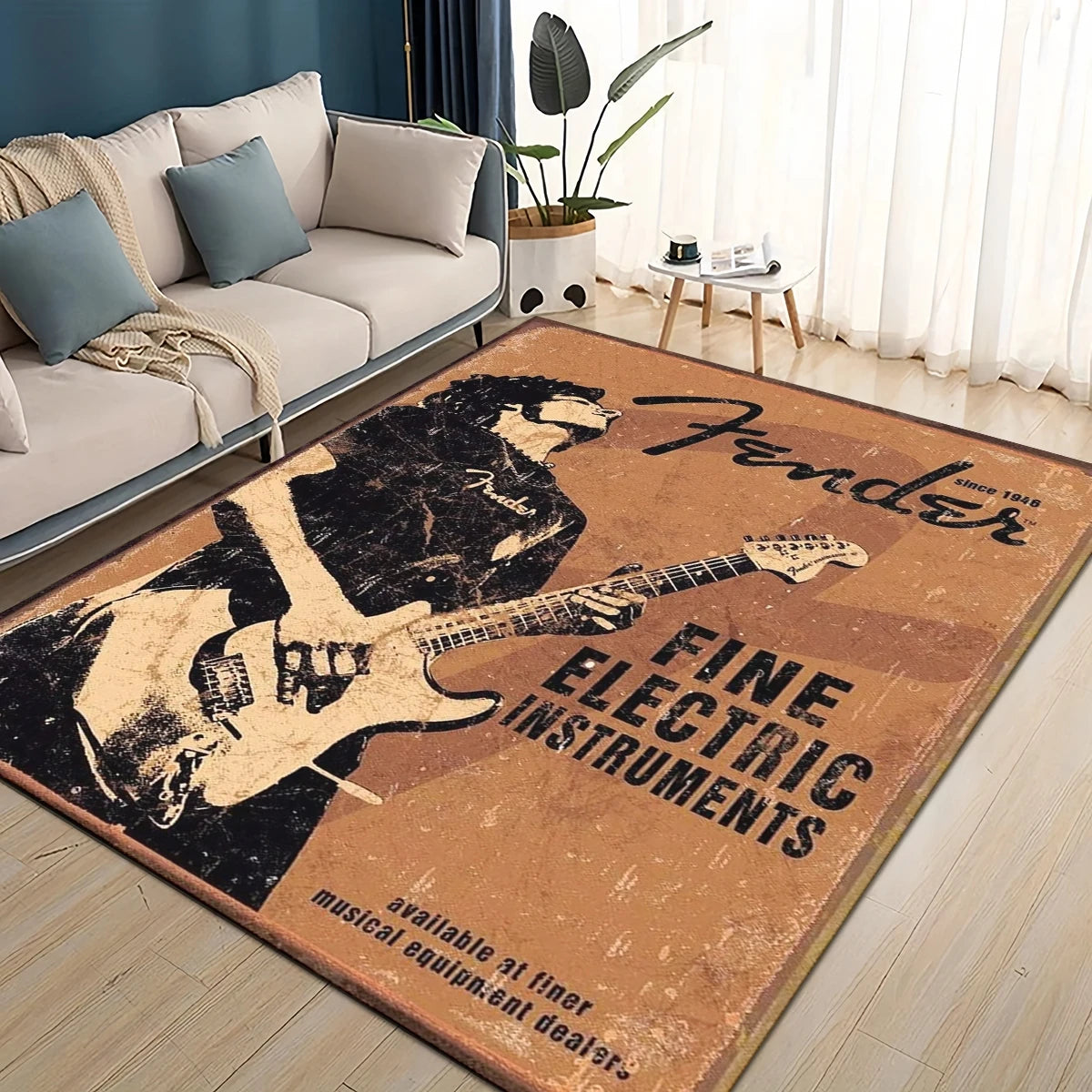 3D Retro Fender logo Guitar Instruments Music Carpet Rug for Living Room Bedroom Home Sofa Decoration,kids Non-slip Floor Mat