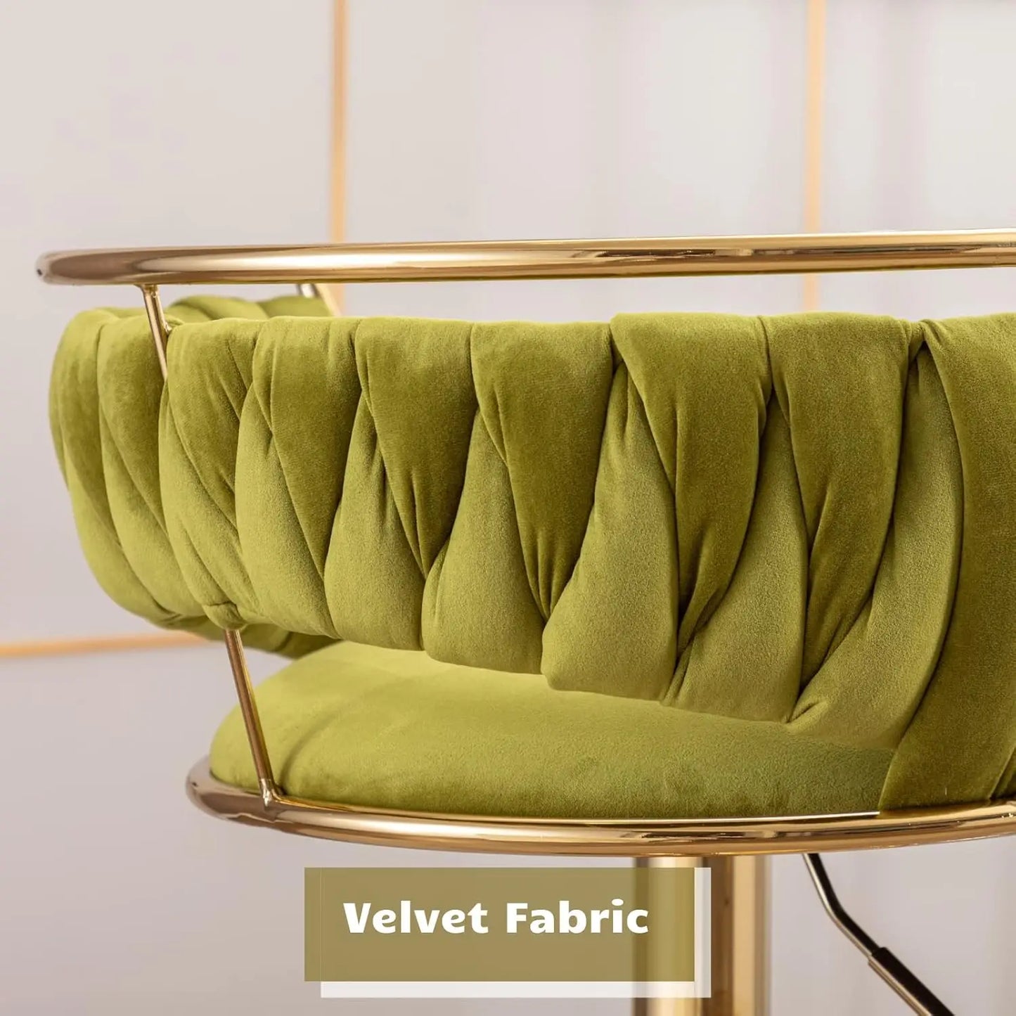 Woven Bar Stools Set of 2, Adjustable Counter Height Velvet Swivel Kitchen Stools with Back, Green