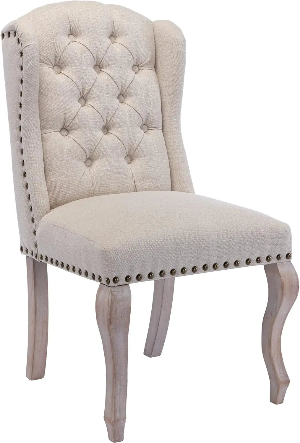 Elegant Dining Chairs Set of 2 with Solid Wood Legs and Tufted Wingback for Kitchen and Living Room