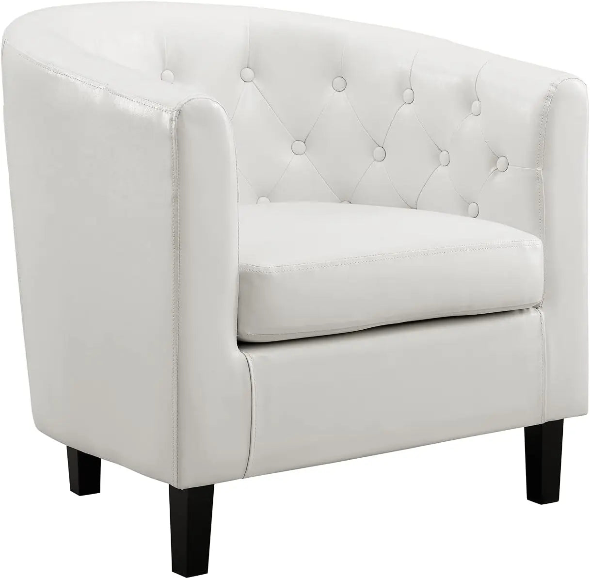 Emma Accent Chair, Button Tufted Faux Leather Barrel Chair, Midcentury Modern Accent Chair Comfy Armchair, Tub Barrel Chairs for