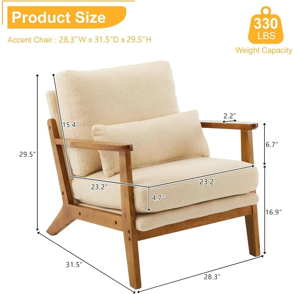 Accent Chair with Wide Armrest and Lumbar Pillow