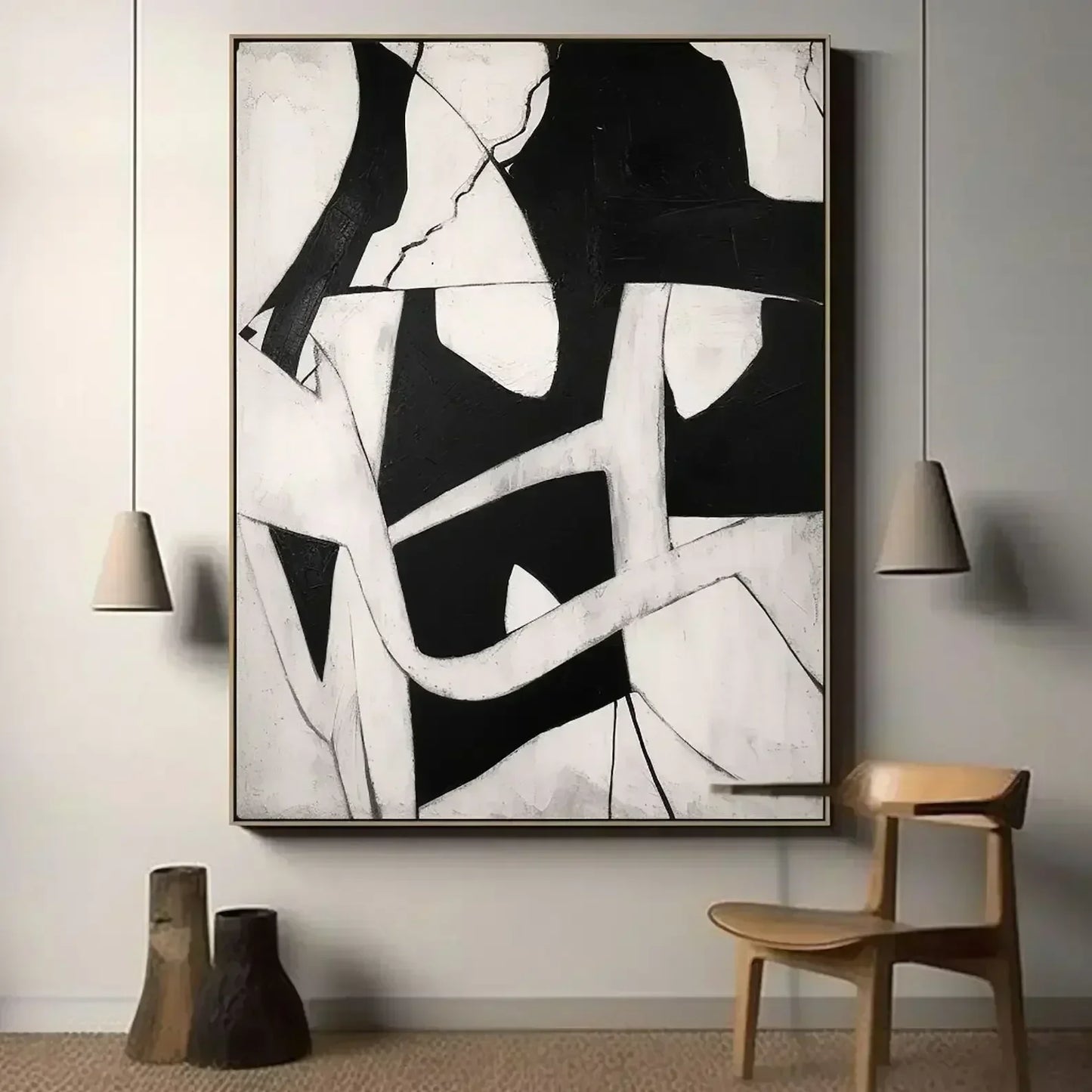 Beige Wabi Sabi Wall Art, Black And Beige Abstract Painting -Minimalist Canvas Large Neutral Rich Textured Living Room Decor