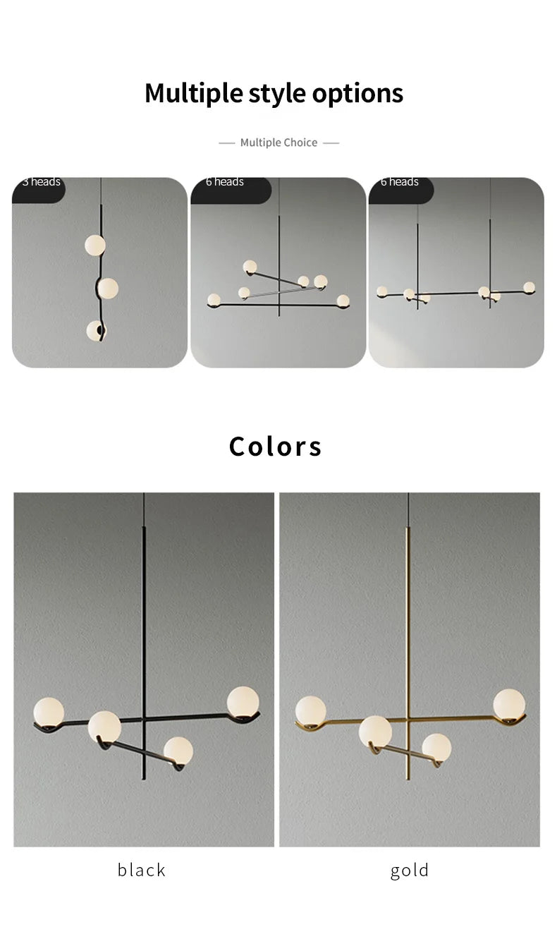 Chandelier: Modern Branching Globe Light in Black - 6 Lights