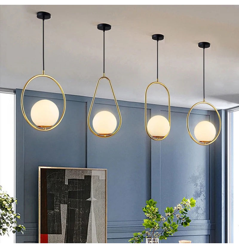 Nordic Glass Ball Pendant Lights Brass Black Hanging Lamp Modern Living Room Dining Bedroom Decor Ceiling Lighting Fixture House
