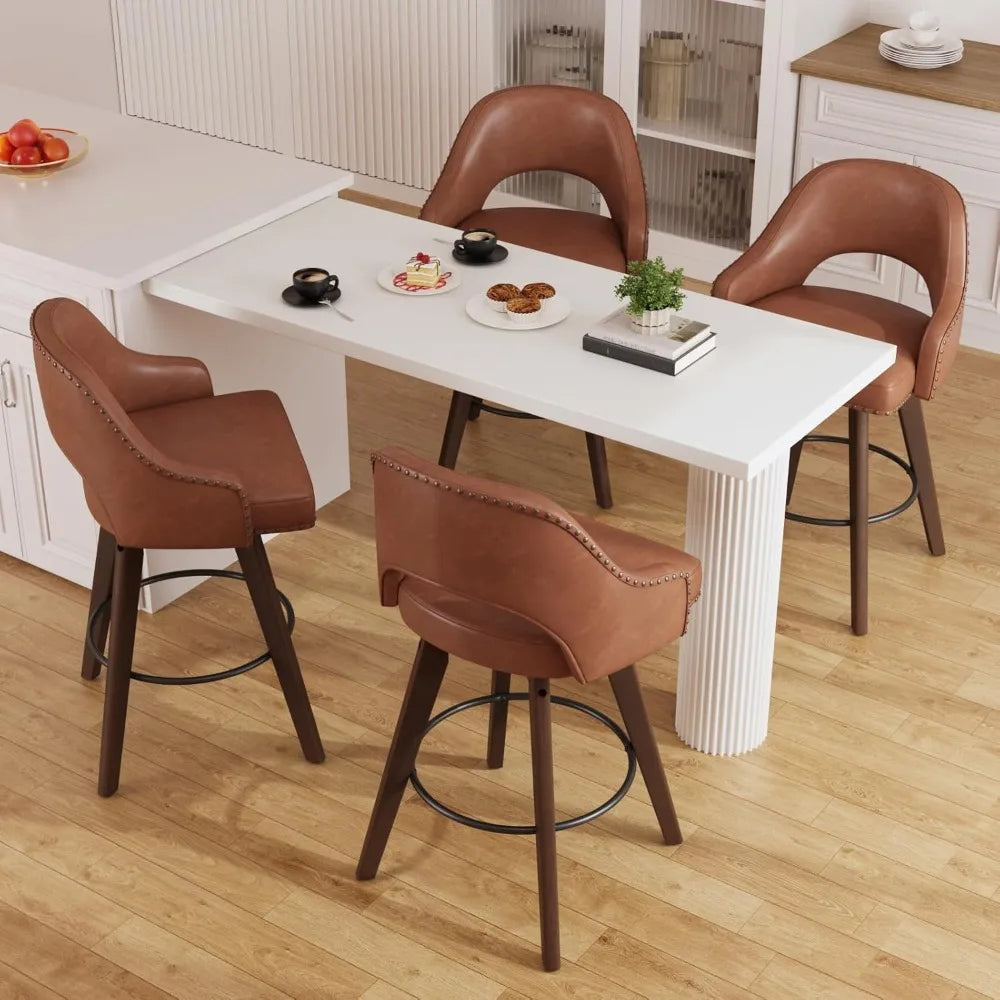Swivel Bar Stools Set of 4,24" Seat Height Modern PU Leather Upholstered Bar Chair for Kitchen Counter,