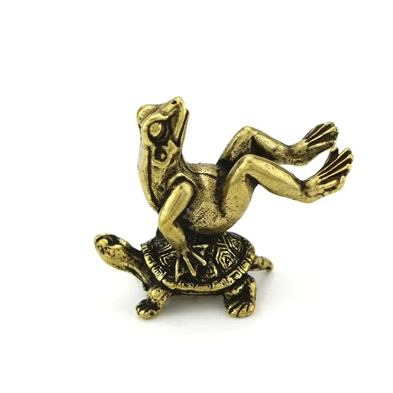 Brass Tortoise Frog Statue - Antique Bronze Sculpture | Desk Decor