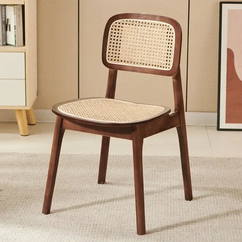 Scandinavian Dining Chair Natural Rattan & Wood Cafe Seat Minimalist Backrest Chair for Homestay Nordic Woven Home Furniture