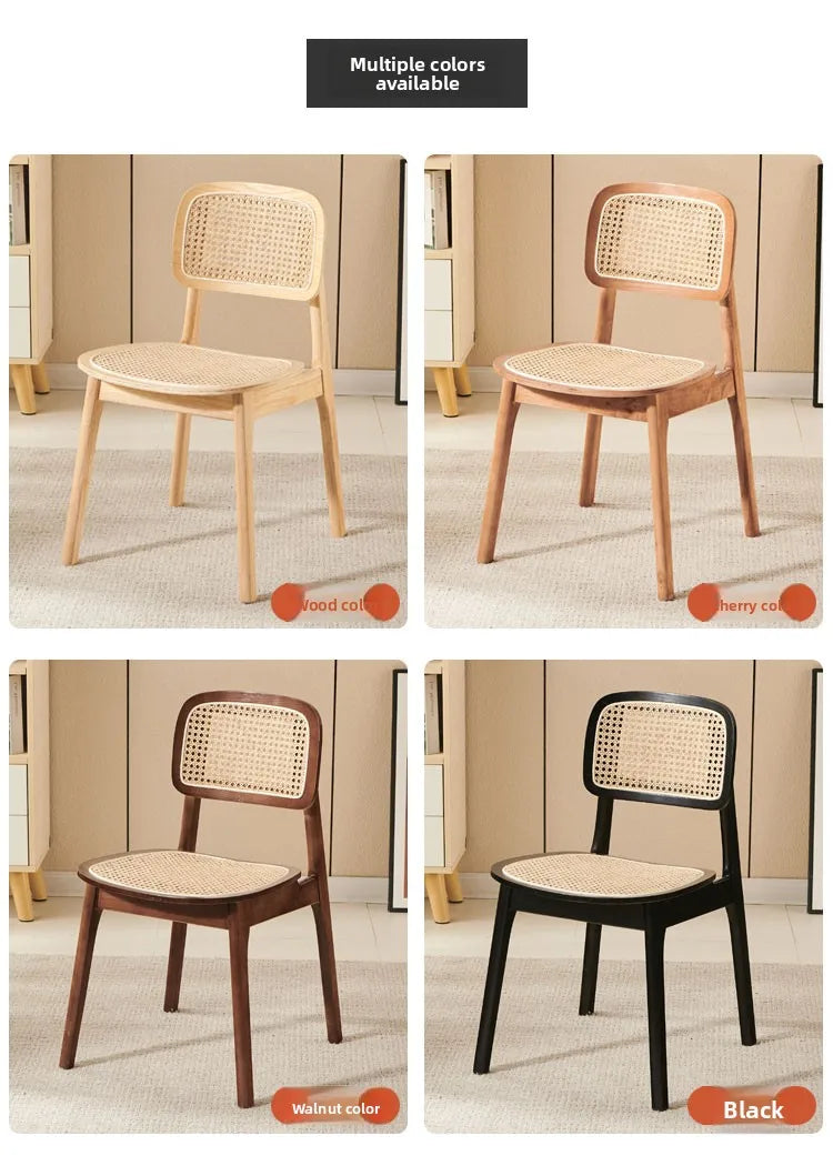 Scandinavian Dining Chair Natural Rattan & Wood Cafe Seat Minimalist Backrest Chair for Homestay Nordic Woven Home Furniture