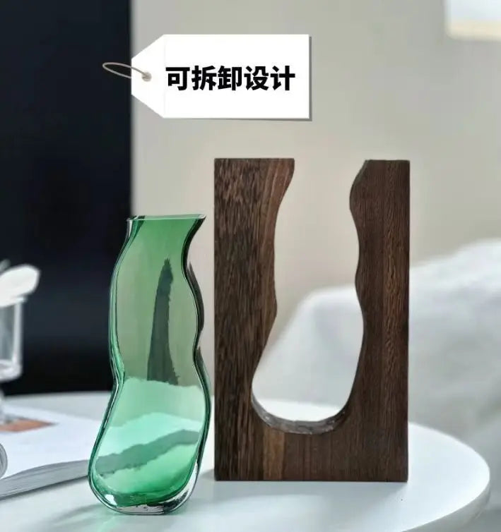 New Chinese style solid wood glass vase wholesale home designer decorative home hotel ornament high-end soft decoration