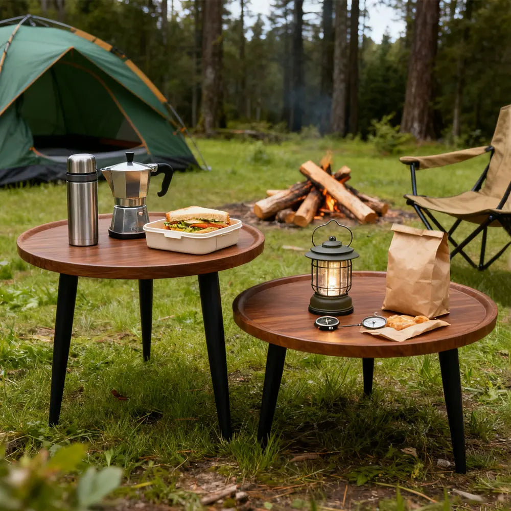 Round Coffee Table, Small Nesting Coffee Table, Mid Century Modern Coffee Table and End Table Sets Wood, Easy