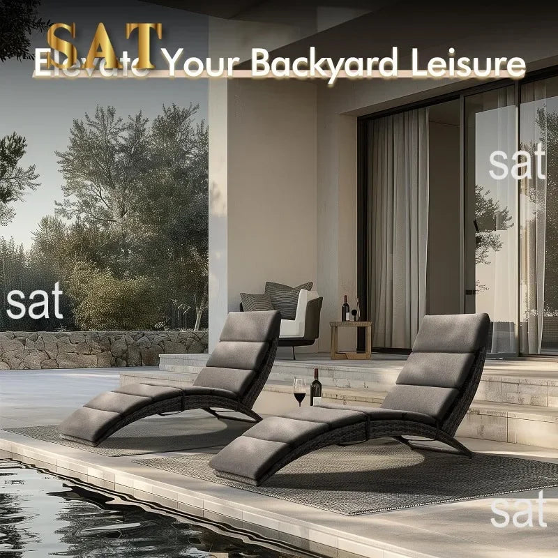 t Patio Chaise Lounge, Outdoor Lounge Chair, PE Rattan Foldable Chaise Lounger with Removable Dark Gray Cushion, Suitable