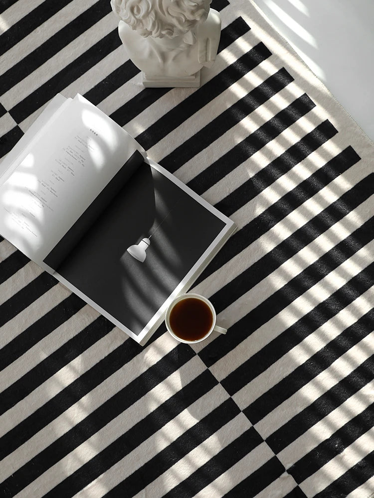 Retro Striped Rug - Navy & White or Black & White Geometric Carpet