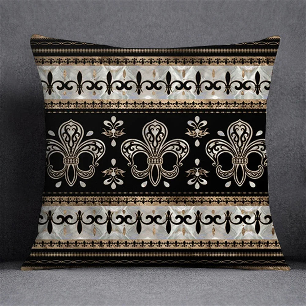 Black Gold Elegant Design Cushion Cover Symmetrical Plant Pillowcase Home Car Pillows Decor For Living Room Sofa Square Cushions