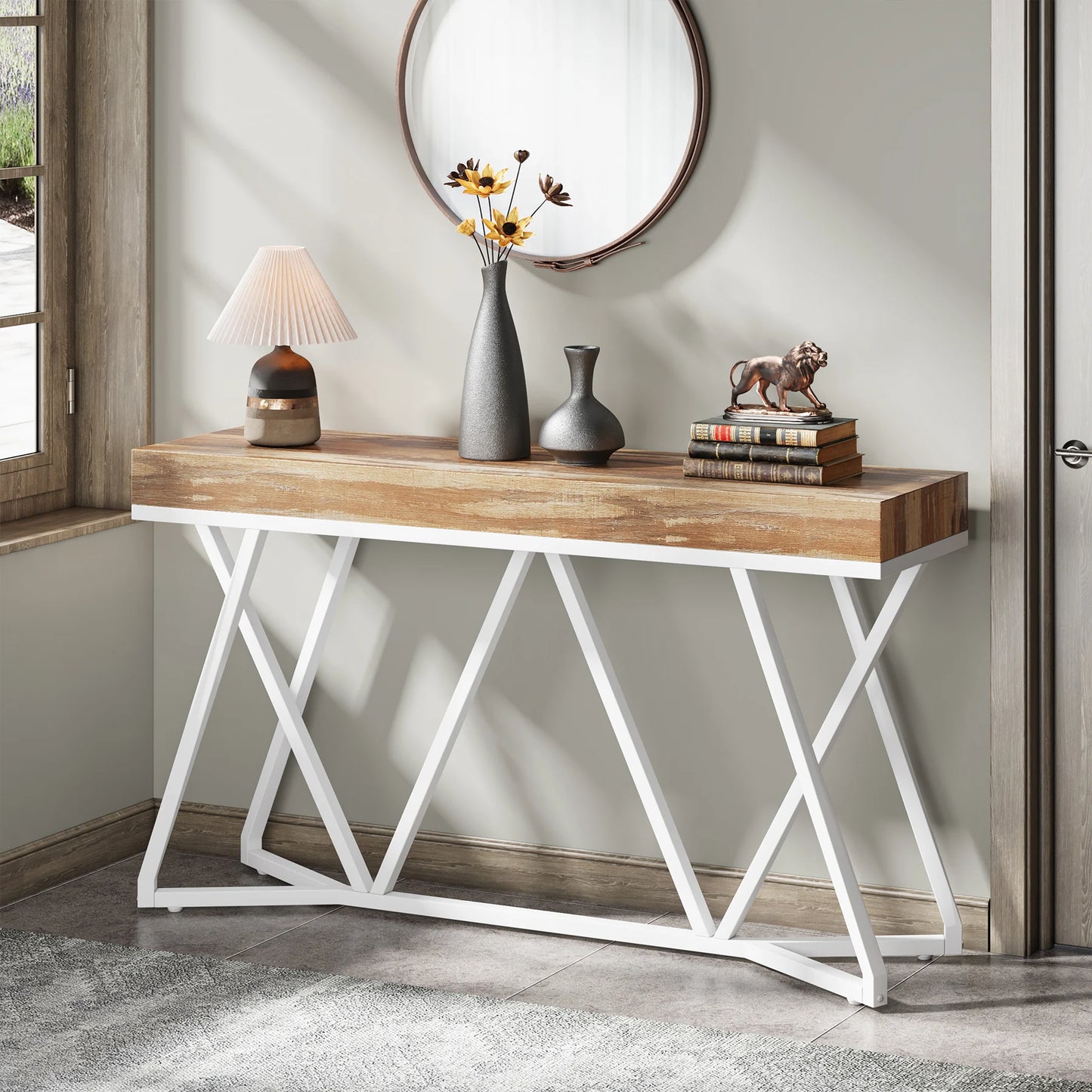 Tribesigns 55 Inches Console Table, Sofa Table Wood Entryway Table with Unique Metal Base