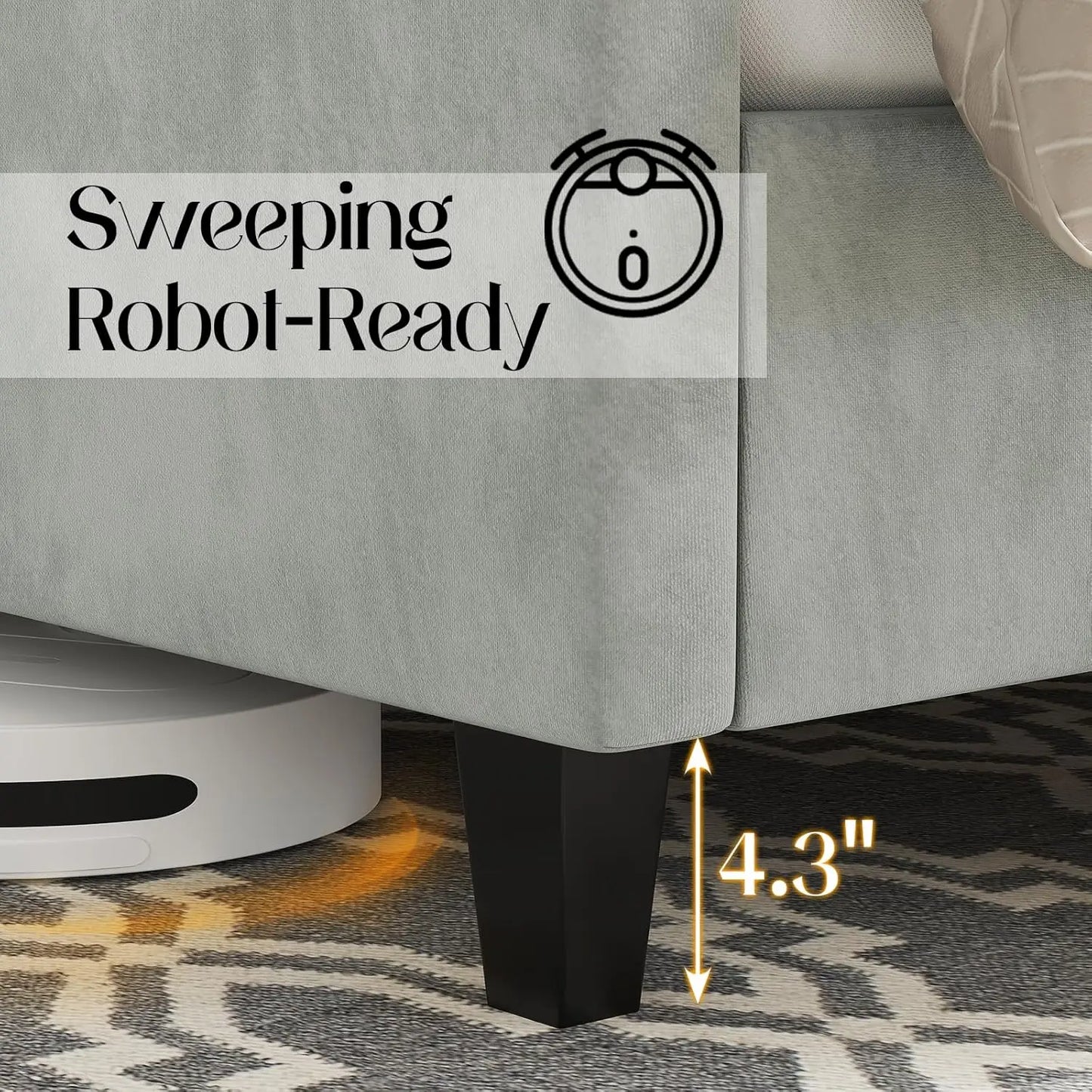 Queen Size Platform Bed Frame with Upholstered Headboard