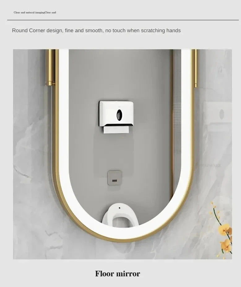 Oval LED Bathroom Mirror - Nordic Metal Frame, Gold Finish, 60x100cm