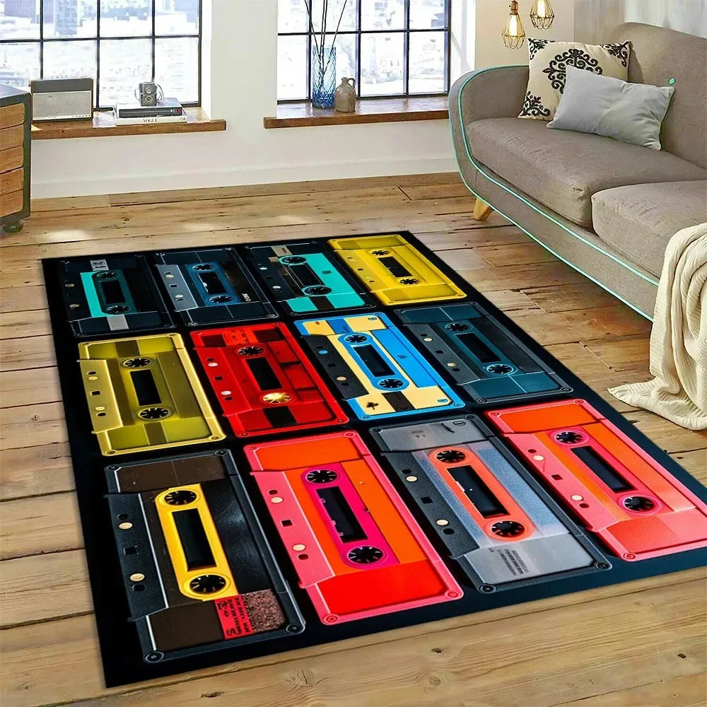 Retro Cassette Tape Carpets for Living Room Decoration Home Hallway Balcony Bathroom Mat Non Slip Parlour Sofa Large Floor Rug