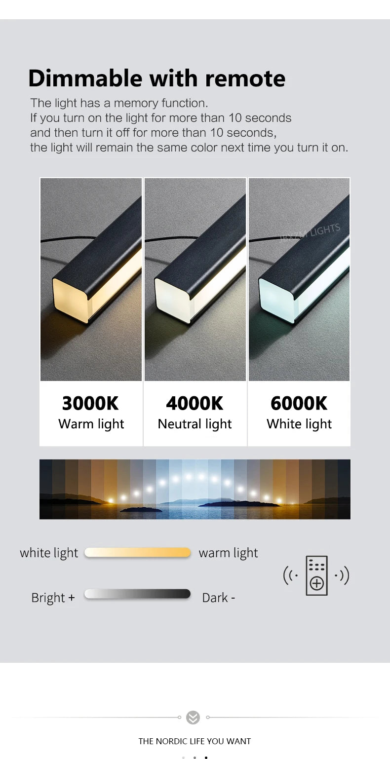 LED Linear Chandelier: Modern Minimalist Pendant Light for Dining Room & Kitchen Island